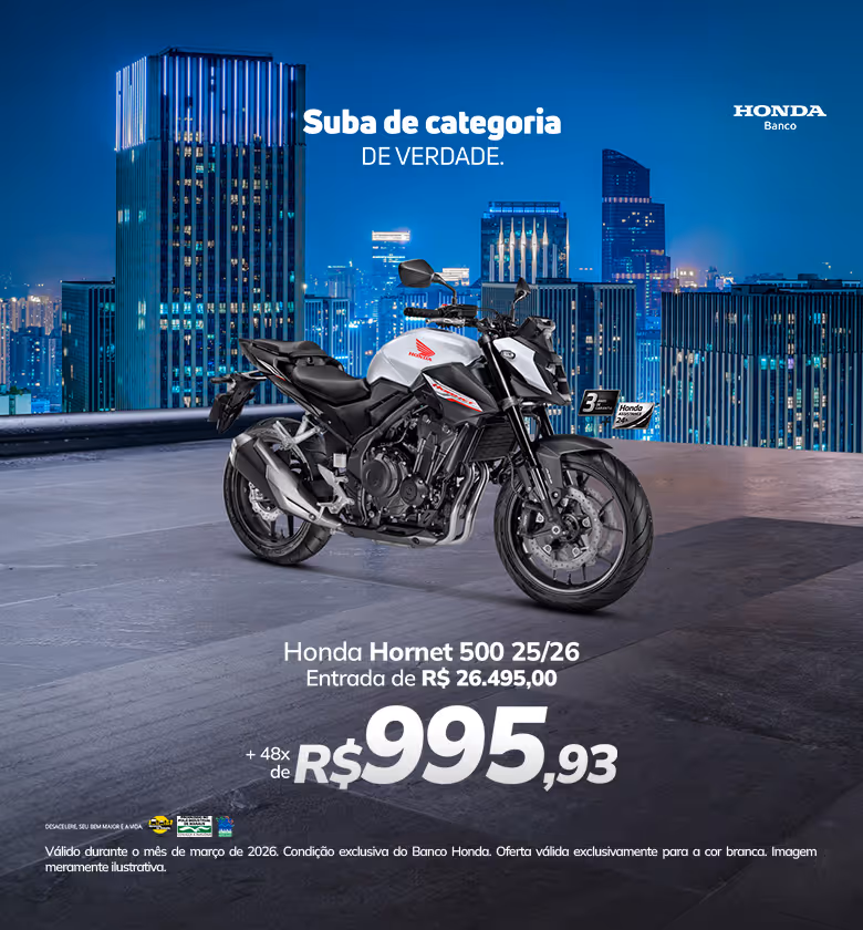Banner Março 2026 Grupo Star Honda Financiamento Moto CB 500 Hornet