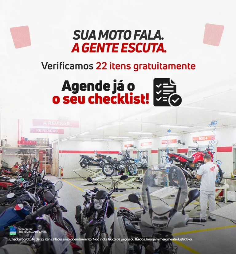 Banner Checklist de verificação dos 22 itens gratuitos da sua moto Outubro 2026
