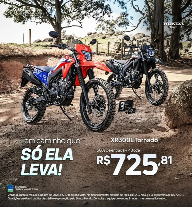 Banner XR 300L Tornado nas cores vermelha e preta 2027 com 50% de entrada + parcelas a partir de R$ 725,81 em até 48x ou à vista R$ 37.090.